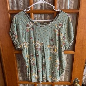 NWOT byTiMo From Norway Green Floral Sequin Blouse Large